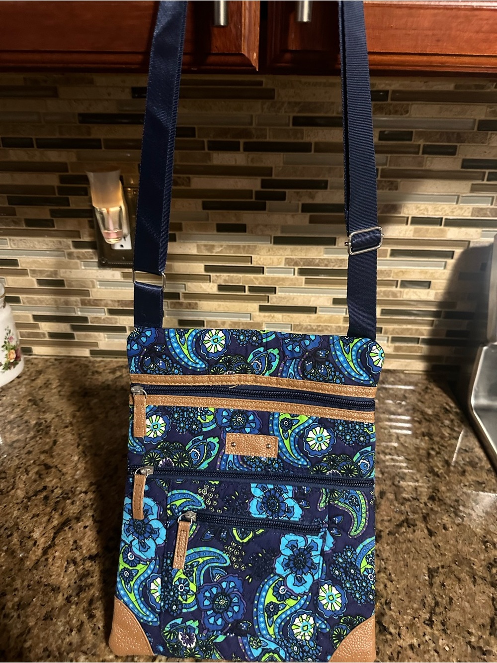 Minicci Navy Floral Crossbody Bag with Blue & Green Accents